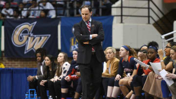 RICHMOND, VA - MARCH 02: Head coach Michael Shafer of the Richmond Spiders looks on during the quarterfinal round of the Atlantic-10 Women's Basketball Tournament against the Dayton Flyers at Richmond Coliseum on March 2, 2018 in Richmond, Virginia. The Flyers won 67-58. Photo by Mitchell Layton/Getty Images)