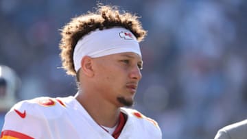 NASHVILLE, TENNESSEE - OCTOBER 24: Patrick Mahomes #15 of the Kansas City Chiefs walks across the field in the fourth quarter against the Tennessee Titans in the game at Nissan Stadium on October 24, 2021 in Nashville, Tennessee. (Photo by Andy Lyons/Getty Images)