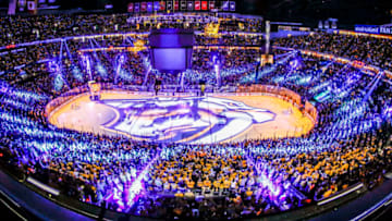 NASHVILLE, TN - JUNE 03: Pregame lighting ceremonies prior to game 3 of the 2017 NHL Stanley Cup Finals between the Pittsburgh Penguins and Nashville Predators on June 3, 2017, at Bridgestone Arena in Nashville, TN. (Photo by John Crouch/Icon Sportswire via Getty Images)