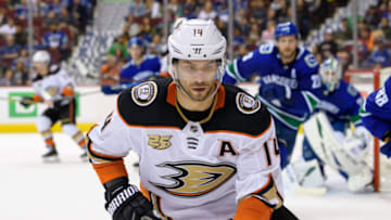 VANCOUVER, BC - MARCH 26: Anaheim Ducks Center Adam Henrique (14) skates up ice during their NHL game against the Vancouver Canucks at Rogers Arena on March 26, 2019 in Vancouver, British Columbia, Canada. Anaheim won 5-4. (Photo by Derek Cain/Icon Sportswire via Getty Images)
