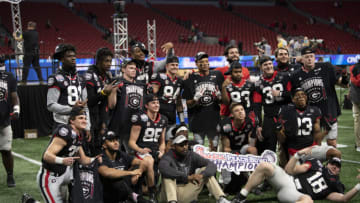 ATLANTA, GA - JANUARY 01: A general view of Georgia Bulldogs players after winning against the Cincinnati Bearcats at Mercedes-Benz Stadium on January 1, 2021 in Atlanta, Georgia. (Photo by Benjamin Solomon/Getty Images)