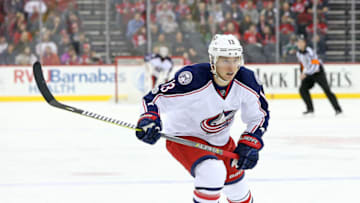 NEWARK, NJ - MARCH 19: Cam Atkinson #13 of the Columbus Blue Jackets skates during the first period against the New Jersey Devils on March 19, 2017 at the Prudential Center in Newark, New Jersey. (Photo by Christopher Pasatieri/Getty Images)