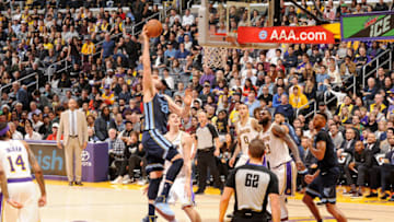 LOS ANGELES, CA - DECEMBER 23: Marc Gasol #33 of the Memphis Grizzlies shoots the ball against the Los Angeles Lakers on December 23, 2018 at STAPLES Center in Los Angeles, California. NOTE TO USER: User expressly acknowledges and agrees that, by downloading and/or using this Photograph, user is consenting to the terms and conditions of the Getty Images License Agreement. Mandatory Copyright Notice: Copyright 2018 NBAE (Photo by Andrew D. Bernstein/NBAE via Getty Images)