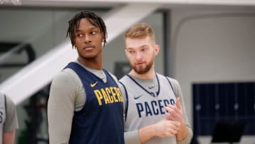 Myles Turner, Domantas Sabonis, Indiana Pacers (Photo by Ron Hoskins/NBAE via Getty Images)