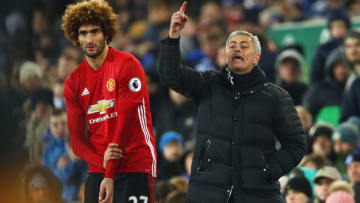 LIVERPOOL, ENGLAND - DECEMBER 04: Jose Mourinho manager of Manchester United stands alongside substitute Marouane Fellaini of Manchester United during the Premier League match between Everton and Manchester United at Goodison Park on December 4, 2016 in Liverpool, England. (Photo by Clive Brunskill/Getty Images)