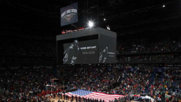 NEW ORLEANS, LA - JANUARY 26: The New Orleans Pelicans honor the late NBA Legend Kobe Bryant with a moment of silence before a game against the Boston Celtics on January 26, 2020 at Smoothie King Center in New Orleans, Louisiana. NOTE TO USER: User expressly acknowledges and agrees that, by downloading and or using this photograph, User is consenting to the terms and conditions of the Getty Images License Agreement. Mandatory Copyright Notice: Copyright 2020 NBAE (Photo by Jeff Haynes/NBAE via Getty Images)