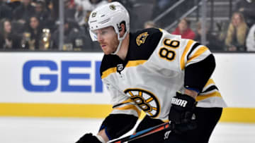 LAS VEGAS, NV - FEBRUARY 20: Kevan Miller #86 of the Boston Bruins prepares for a face off during the first period against the Vegas Golden Knights at T-Mobile Arena on February 20, 2019 in Las Vegas, Nevada. (Photo by David Becker/NHLI via Getty Images)