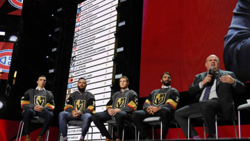 LAS VEGAS, NV - JUNE 21: The newest members of the Vegas Golden Knights address the crowd during the 2017 NHL Expansion Draft Roundtable at T-Mobile Arena on June 21, 2017 in Las Vegas, Nevada. (Photo by Ethan Miller/Getty Images)