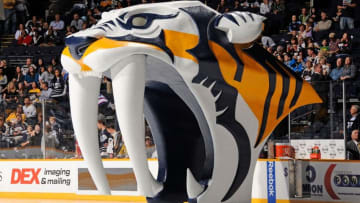 NASHVILLE, TN - SEPTEMBER 24: The Nashville Predators logo hangs over the ice prior to a game against the Winnipeg Jets at Bridgestone Arena on September 24, 2011 in Nashville, Tennessee. The Predators won 4-3. (Photo by Frederick Breedon/Getty Images)