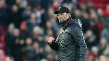 LIVERPOOL, ENGLAND - FEBRUARY 09: Jurgen Klopp, Manager of Liverpool reacts following the Premier League match between Liverpool FC and AFC Bournemouth at Anfield on February 9, 2019 in Liverpool, United Kingdom. (Photo by Alex Livesey/Getty Images)