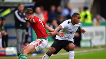 PADERBORN, GERMANY - SEPTEMBER 01: Jonathan Tah of Germany U21 is challenged by Bence Biro of Hungary 21 during the International friendly match between Germany U21 and Hungary U21 at the Benteler Arena on September 1, 2017 in Paderborn, Germany. (Photo by Stuart Franklin/Getty Images)