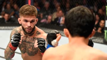 LAS VEGAS, NV - AUGUST 20: Cody Garbrandt fights Takeya Mizugaki of Japan in their bantamweight bout during the UFC 202 event at T-Mobile Arena on August 20, 2016 in Las Vegas, Nevada. (Photo by Josh Hedges/Zuffa LLC/Zuffa LLC via Getty Images)