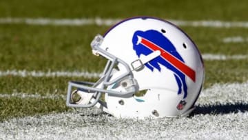 Dec 7, 2014; Denver, CO, USA; A general view of a Buffalo Bills helmet on the turf prior to the game against the Denver Broncos Sports Authority Field at Mile High. Mandatory Credit: Isaiah J. Downing-USA TODAY Sports