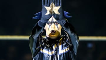 FRANKFURT AM MAIN, GERMANY - NOVEMBER 15: Stardust reacts during WWE Live 2014 at Festhalle on November 15, 2014 in Frankfurt am Main, Germany. (Photo by Simon Hofmann/Bongarts/Getty Images)
