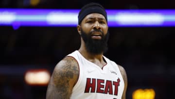 Markieff Morris #8 of the Miami Heat looks on against the Boston Celtics(Photo by Michael Reaves/Getty Images)