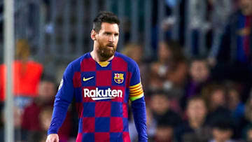 BARCELONA, SPAIN - NOVEMBER 05: Lionel Messi of FC Barcelona looks on during the UEFA Champions League group F match between FC Barcelona and Slavia Praha at Camp Nou on November 05, 2019 in Barcelona, Spain. (Photo by Quality Sport Images/Getty Images)