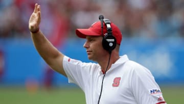 CHARLOTTE, NC - SEPTEMBER 02: Head coach Dave Doeren of the North Carolina State Wolfpack watches on against the South Carolina Gamecocks during their game at Bank of America Stadium on September 2, 2017 in Charlotte, North Carolina. (Photo by Streeter Lecka/Getty Images)