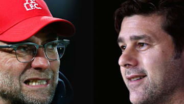 FILE PHOTO (EDITORS NOTE: GRADIENT ADDED - COMPOSITE OF TWO IMAGES - Image numbers (L) 509207282 and 862001578) In this composite image a comparision has been made between Jurgen Klopp manager of Liverpool (L) and Mauricio Pochettino, Manager of Tottenham Hotspur. Liverpool and Tottenham Hotspur meet in a Premier League fixture on February 4, 2018 at Anfield in Liverpool. ***LEFT IMAGE*** LONDON, ENGLAND - FEBRUARY 09: Jurgen Klopp manager of Liverpool looks on prior to the Emirates FA Cup Fourth Round Replay match between West Ham United and Liverpool at Boleyn Ground on February 9, 2016 in London, England. (Photo by Clive Rose/Getty Images) ***RIGHT IMAGE*** MADRID, SPAIN - OCTOBER 16: Mauricio Pochettino, Manager of Tottenham Hotspur speaks to the media during the Tottenham Hotspur Press Conference at Estadio Santiago Bernabeu on October 16, 2017 in Madrid, Spain. (Photo by Denis Doyle/Getty Images)