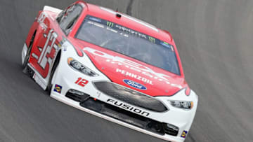 BROOKLYN, MI - JUNE 09: Ryan Blaney, driver of the #12 DEX Imaging Ford, practices for the Monster Energy NASCAR Cup Series FireKeepers Casino 400 at Michigan International Speedway on June 9, 2018 in Brooklyn, Michigan. (Photo by Matt Sullivan/Getty Images)
