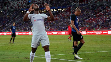 SINGAPORE - JULY 29: Michy Batshuayi of Chelsea FC reacts after missing a chance to score during the International Champions Cup match between FC Internazionale and Chelsea FC at National Stadium on July 29, 2017 in Singapore. (Photo by Stanley Chou/Getty Images for ICC)