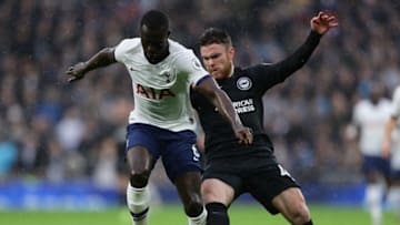 LONDON, ENGLAND - DECEMBER 26: Davinson Sanchez of Tottenham Hotspur is challenged by Aaron Connolly of Brighton & Hove Albion during the Premier League match between Tottenham Hotspur and Brighton & Hove Albion at Tottenham Hotspur Stadium on December 26, 2019 in London, United Kingdom. (Photo by Richard Heathcote/Getty Images)