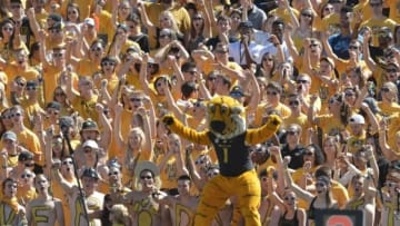 Sep 19, 2015; Columbia, MO, USA; The Missouri Tigers mascot Truman entertains fans during the game against the Connecticut Huskies at Faurot Field. Missouri won 9-6. Mandatory Credit: Denny Medley-USA TODAY Sports