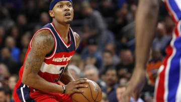 Apr 8, 2016; Auburn Hills, MI, USA; Washington Wizards guard Bradley Beal (3) looks to take the shot during the first quarter against the Detroit Pistons at The Palace of Auburn Hills. Mandatory Credit: Raj Mehta-USA TODAY Sports