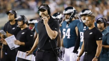 PHILADELPHIA, PENNSYLVANIA - OCTOBER 14: Head coach Nick Sirianni of the Philadelphia Eagles. (Photo by Tim Nwachukwu/Getty Images)