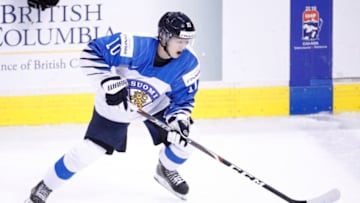 VANCOUVER , BC - JANUARY 4: Aleksi Heponiemi #10 of Finland skates against Switzerland during a semi-final game at the IIHF World Junior Championships at Rogers Arena on January 4, 2019 in Vancouver, British Columbia, Canada. (Photo by Kevin Light/Getty Images) "n"n"n"n
