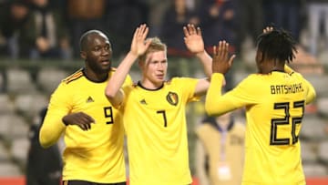 20180327 - Brussels, Belgium / International Friendly Game : Belgium v Saudi Arabia / "nRomelu LUKAKU - Kevin DE BRUYNE - Michy BATSHUAYI - Celebratio"nPicture by Vincent Van Doornick / Isosport