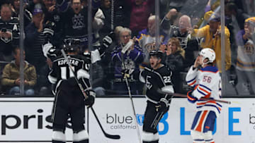 Los Angeles Kings celebrate goal against the Edmonton Oilers. Mandatory Credit: Jason Parkhurst-USA TODAY Sports