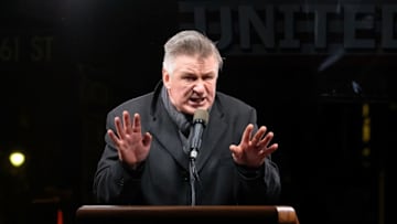 NEW YORK, NY - JANUARY 19: Alec Baldwin speaks onstage during the We Stand United NYC Rally outside Trump International Hotel & Tower on January 19, 2017 in New York City. (Photo by D Dipasupil/Getty Images)