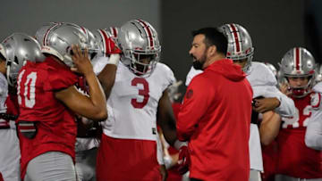Ohio State Buckeyes head coach Ryan Day leads a spring football practice at the Woody Hayes Athletics Center in Columbus on March 22, 2022.Ncaa Football Ohio State Spring Practice