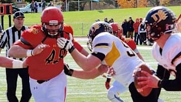 Ferris State defensive tackle Justin Zimmer rushes the quarterback. Photo Credit: Kevin T. McDermott