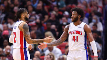 Isaiah Livers #12 and Saddiq Bey #41 of the Detroit Pistons (Photo by Michael Reaves/Getty Images)