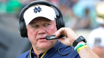 CHAPEL HILL, NC - OCTOBER 07: Head coach Brian Kelly of the Notre Dame Fighting Irish watches his team play against the North Carolina Tar Heels during the game at Kenan Stadium on October 7, 2017 in Chapel Hill, North Carolina. (Photo by Grant Halverson/Getty Images)