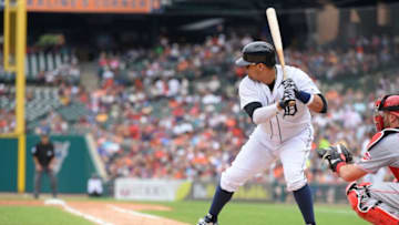 DETROIT, MI - AUGUST 01: Victor Martinez #41 of the Detroit Tigers bats during the game against the Cincinnati Reds at Comerica Park on August 1, 2018 in Detroit, Michigan. The Tigers defeated the Reds 7-4. (Photo by Mark Cunningham/MLB Photos via Getty Images)