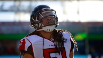 Dec 20, 2015; Jacksonville, FL, USA; Atlanta Falcons outside linebacker Philip Wheeler (51) looks on against the Jacksonville Jaguars during the second half at EverBank Field. Atlanta Falcons defeated the Jacksonville Jaguars 23-17. Mandatory Credit: Kim Klement-USA TODAY Sports