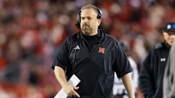 Nov 18, 2023; Madison, Wisconsin, USA; Nebraska Cornhuskers head coach Matt Rhule walks the sidelines during the fourth quarter against the Wisconsin Badgers at Camp Randall Stadium. Mandatory Credit: Jeff Hanisch-USA TODAY Sports