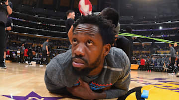 LOS ANGELES, CA - MARCH 4: Patrick Beverley #21 of the LA Clippers stretches before the game against the Los Angeles Lakers on March 4, 2019 at STAPLES Center in Los Angeles, California. NOTE TO USER: User expressly acknowledges and agrees that, by downloading and/or using this Photograph, user is consenting to the terms and conditions of the Getty Images License Agreement. Mandatory Copyright Notice: Copyright 2019 NBAE (Photo by Andrew D. Bernstein/NBAE via Getty Images)