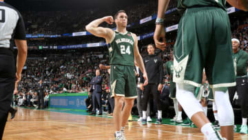 BOSTON, MA - MAY 6: Pat Connaughton #24 of the Milwaukee Bucks reacts to a play against the Boston Celtics during Game Four of the Eastern Conference Semifinals of the 2019 NBA Playoffs on May 6, 2019 at the TD Garden in Boston, Massachusetts. NOTE TO USER: User expressly acknowledges and agrees that, by downloading and/or using this photograph, user is consenting to the terms and conditions of the Getty Images License Agreement. Mandatory Copyright Notice: Copyright 2019 NBAE (Photo by Nathaniel S. Butler/NBAE via Getty Images)