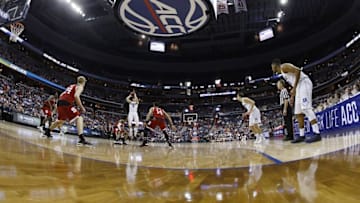 Mar 9, 2016; Washington, DC, USA; Duke Blue Devils guard Grayson Allen (3) shoots the ball over North Carolina State Wolfpack guard Anthony Barber (12) in the second half during day two of the ACC conference tournament at Verizon Center. The Blue Devils won 92-89. Mandatory Credit: Geoff Burke-USA TODAY Sports