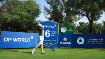 DUBAI, UNITED ARAB EMIRATES - NOVEMBER 19: Matt Fitzpatrick of England tees off on the 16th hole during practice prior to the DP World Tour Championship Dubai at Jumeirah Golf Estates on November 19, 2019 in Dubai, United Arab Emirates. (Photo by Andrew Redington/Getty Images)