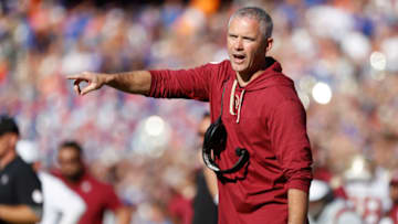 Nov 27, 2021; Gainesville, Florida, USA; Florida State Seminoles head coach Mike Norvell against the Florida Gators during the second half at Ben Hill Griffin Stadium. Mandatory Credit: Kim Klement-USA TODAY Sports