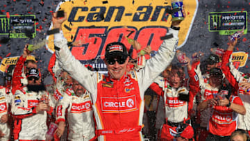 AVONDALE, AZ - NOVEMBER 12: Matt Kenseth, driver of the #20 Circle K Toyota, celebrates in victory lane after winning the Monster Energy NASCAR Cup Series Can-Am 500 at Phoenix International Raceway on November 12, 2017 in Avondale, Arizona. (Photo by Chris Trotman/Getty Images)