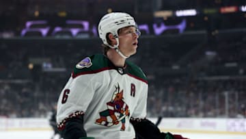 LOS ANGELES, CALIFORNIA - NOVEMBER 21:Jakob Chychrun #6 of the Arizona Coyotes reacts to his penalty call during a 2-1 win over the Los Angeles Kings at Staples Center on November 21, 2021 in Los Angeles, California. (Photo by Harry How/Getty Images)