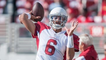 Dec 28, 2014; Santa Clara, CA, USA; Arizona Cardinals quarterback Logan Thomas (6) throws a pass during warmups before the game against the San Francisco 49ers at Levi