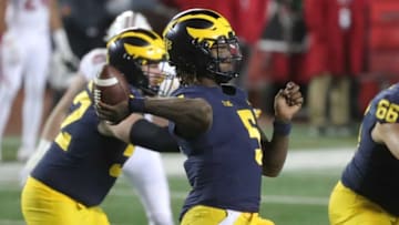 Michigan Wolverines quarterback Joe Milton passes against Wisconsin at Michigan Stadium, Ann Arbor, Nov. 14, 2020.Wolverines