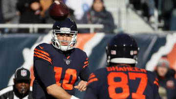 CHICAGO, IL - NOVEMBER 19: Mitch Trubisky #10 of the Chicago Bears passes the football in the second quarter against the Detroit Lions at Soldier Field on November 19, 2017 in Chicago, Illinois. (Photo by Jonathan Daniel/Getty Images)