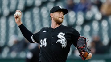May 2, 2023; Chicago, Illinois, USA; Chicago White Sox starting pitcher Michael Kopech (34) delivers against the Minnesota Twins during the first inning at Guaranteed Rate Field. Mandatory Credit: Kamil Krzaczynski-USA TODAY Sports